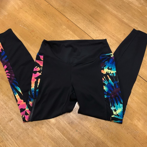 Victorias Secret PINK Active Black Multicolor Leggings PANTS Pockets size M - Picture 1 of 12